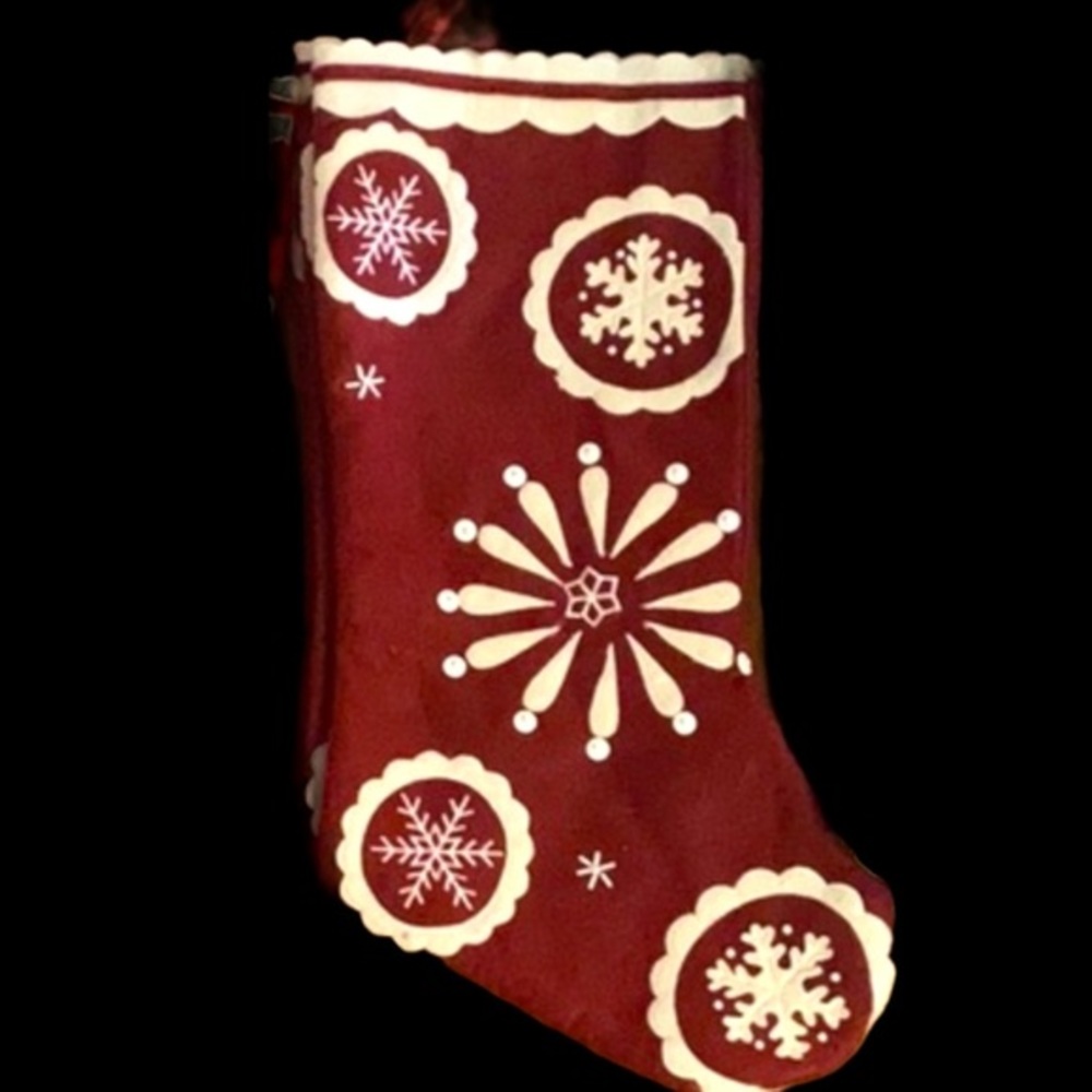 Burgundy Wine colored‎ Coordinating Beaded Snowflake Christmas stocking